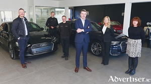 The Sean Fleming Premium Cars team (from left) Noel Power - aftersales manager, Gabriel Finn - technician, Martin McCarthy - technician, Sean Fleming - Managing Director,  Maura Fleming - marketing and finance and Fiona Naughton - service advisor. Photo:- Mike Shaughnessy