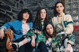 NOBRO (LtoR) Sarah Dion (drums/vocvals), Lisandre Bourdages (percussion/vocals), Karolane Carbonneau (lead guitar/vocals), Kathryn McCaughey (bass/lead vocals). Photo:- Camille Gladu Drouin