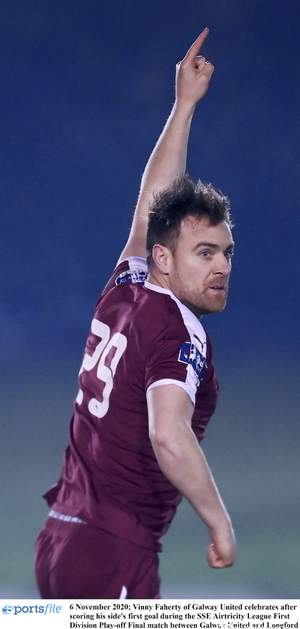 Former Galway United striker Vinny Faherty continues to make an impact for Salthill Devon.