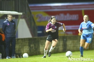 Aoibheann Costello, Galway&nbsp;WFC, and Alannah McEvoy, Peamount United, in action from the SSE Airtricity League game at Eamonn Deacy Park on Saturday. Photo:- Mike Shaughnessy