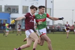 Battle for the ball: Jack Fallon battles with Ruairi King for the ball. Photo: Mayo GAA 