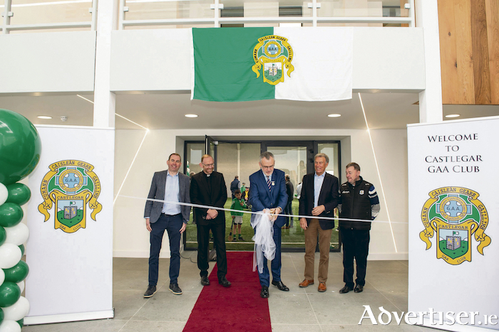 Paul Bellew, Galway GAA chairperson, Bishop Fintan Monahan, GAA President Larry McCarthy, John Connolly, Castlegar GAA chairperson, and Galway GAA secretary Seamus O’Grady pictured at the official opening.
