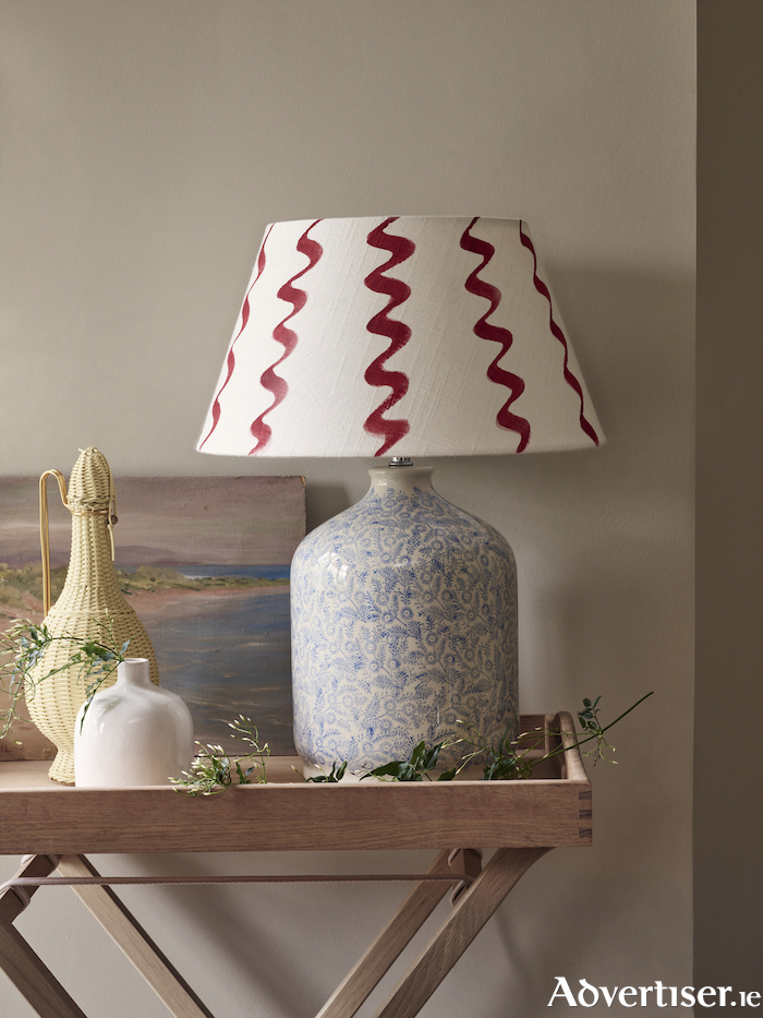 A smooth and rounded form, the Olney table lamp’s shape draws inspiration from vintage ceramic bottles and is adorned with Neptune’s bespoke thistle motif. Each lamp has the pattern hand printed onto its surface using the same sponge dabbing technique employed with traditional nineteenth century ceramics. Neptune’s Olney lamp in flax blue, priced from €145. See Neptune.com for Irish stockists.