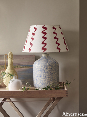 A smooth and rounded form, the Olney table lamp&rsquo;s shape draws inspiration from vintage ceramic bottles and is adorned with Neptune&rsquo;s bespoke thistle motif. Each lamp has the pattern hand printed onto its surface using the same sponge dabbing technique employed with traditional nineteenth century ceramics. Neptune&rsquo;s Olney lamp in flax blue, priced from &euro;145. See Neptune.com for Irish stockists.