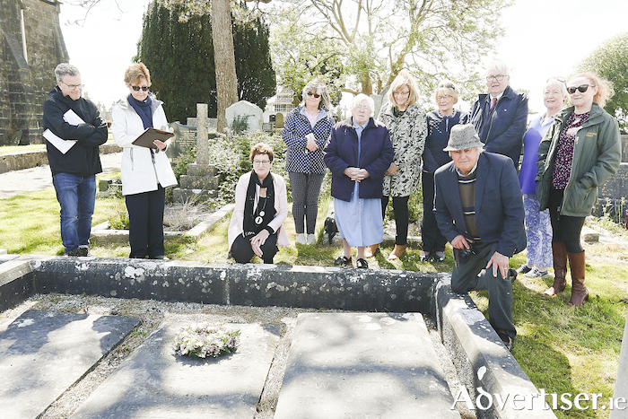 At a memorial service in The New Cemetery, Bohermore on Sunday to mark the 90th anniversary of the death of Lady Gregory, members of Kiltartan Gregory Cultural Society were joined by friends to lay a wreath at her graveside. Pictured are (l-r) Adrain McCarthy, Peggy Monahan, Rena McAllen, Loretta Egan, Sr DeLourdes Fahy, Rosemary Lahiffe, Ellen Keane, Ronnie O’Gorman, Marion Cox, Joanne Smyth and Vincent Keane. Photo:- Mike Shaughnessy