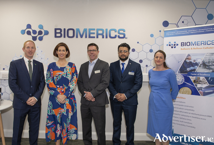 Pictured at Biomerics announcement of forty (40) job in Galway were:  Michael Lohan, Global head of Life Sciences IDA Ireland, MInister of State Hildegarde Naughton, Todd McFarland, President, Texas Facility, Biomerics, Jhovanny Ortega, Director, Balloon Centre of Excellence, Galway, Rachel Shelly, Head of Medical Technologies, IDA Ireland.
Photo : Murtography