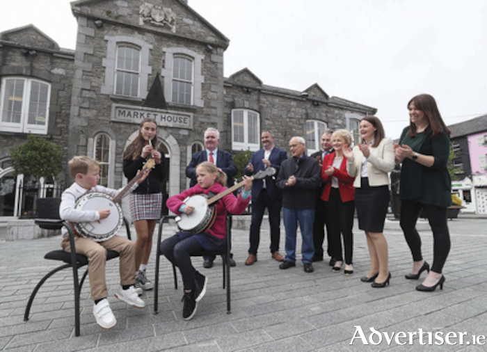 Musician players, Oisin Wallace, Ellen Connaire and Nicole Reynolds are pictured  with Fleadh Cheoil committee members during the launch of the Fleadh Cheoil programme of music events. The important Irish cultural event is set to be one of the biggest gatherings in the Midlands region to date. Pic. Robbie Reynolds