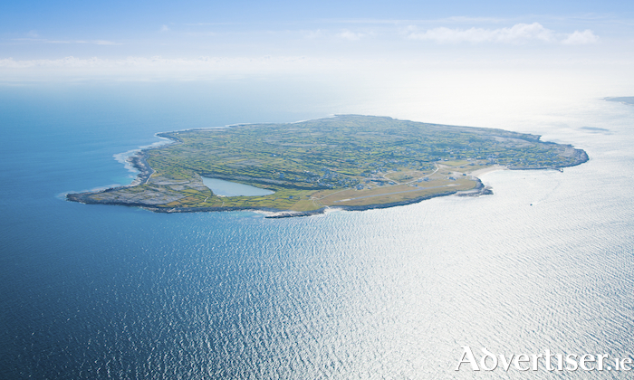 "Aerial landscape of Inisheer Island, part of Aran Islands, Ireland."Inisheer
