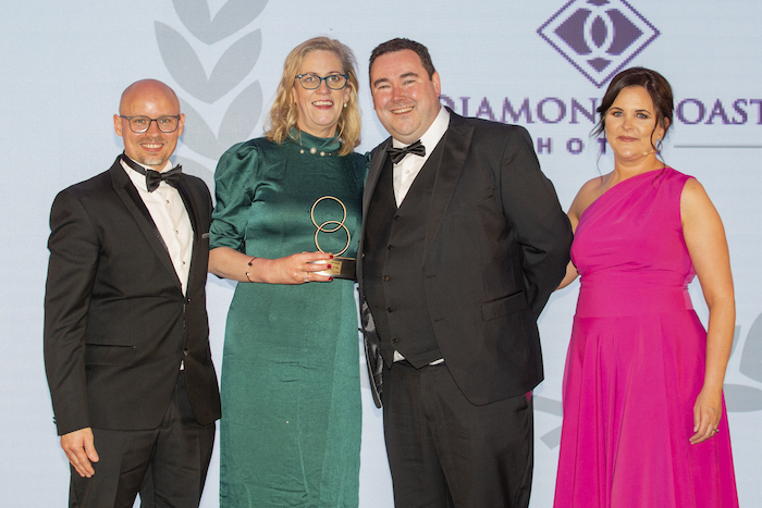 Receiving their award for Hotel Venue of the Year Connacht was Mary Clarke and Michael Yates of The Diamond Coast Hotel. Also pictured was Yvonne Dillon Murray (The Wedding Concierge Agency) and Keith Kingston (weddingsonline). 