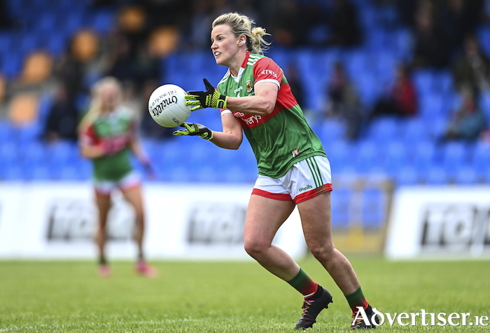 Passing it on: Fiona McHale passes the ball on for Mayo against Cavan last weekend. Photo: Sportsfile. 