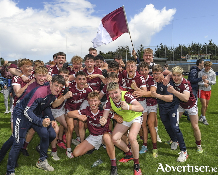 Galway players celebrating at Parnell Park on Saturday.