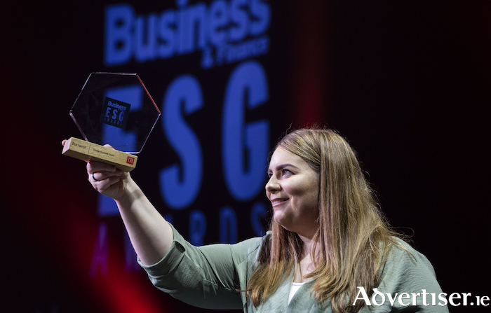 Photographed at the Business & Finance ESG Awards 2022 is Sinéad Flynn collecting the Circular Economy Award on behalf of Portwest. Photo: Andres Poveda