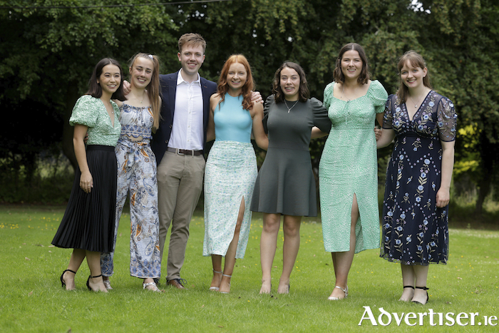 NUI Galway's Gaisce Gold Award recipients, from left: Erin Shimizu, Kirsty Moran, Odhran Wheelan, Ciara McDaid, Sinéad Reidy, Orla Masterson, and Catherine Mohan. Photo: Tony Maxwell.