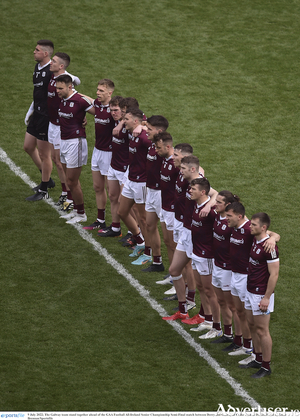 The Galway team before the All-Ireland SFC semi-final win over Derry at Croke Park.