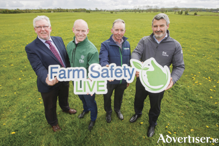 Launching Farm Safety Live at the Tullamore Show are the main organisers of the event, l-r, Pat Griffin, HSA, Ciaran Roche, FBD, Joe Molloy, Tullamore Show and Peter Slattery, FRS Training. 
