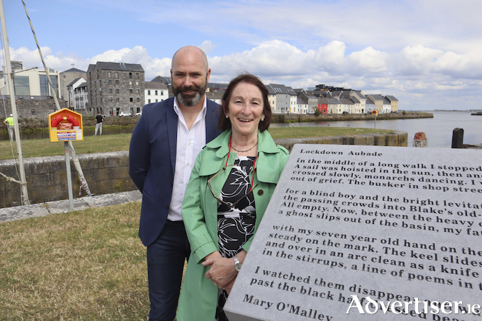 Mary O'Malley pictured alongside the plaque after it was unveiled by author Donal Ryan.