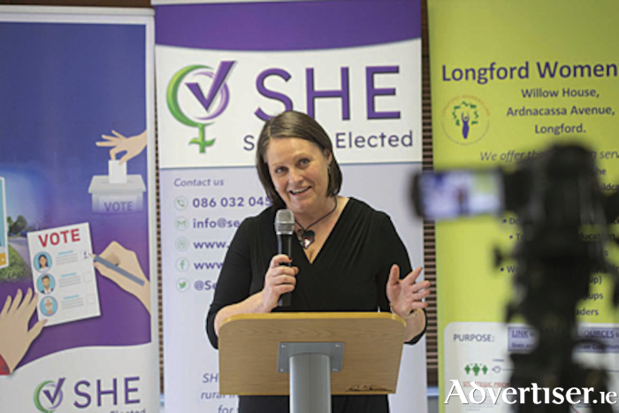 Dr Michelle Maher is pictured speaking at the launch of the She Her  ‘A Guide to Running in the 2024 Local Elections’ Photo Brian Farrell.