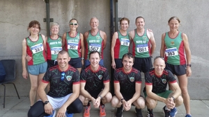 Mayo AC at National Masters Track and Field Championships. Back row:  Angela O&rsquo;Connor, Mags Glavey, Paula Donnellan, Mattie Donnellan, Pauline Moran, Keith Conroy, Colette Tuohy. Front row: John Walkin, Mike Griffin, Declan Owens, John Brennan.