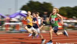 Running for glory: Donnacha Ronan from Kilmaine, Mayo, competing in the boys 200m U10 &amp; O8 during the Aldi Community Games National Track and Field Finals. Photo: Sportsfile.