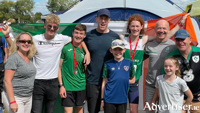 Craughwell AC's Declan O'Connell and Conor Penney at the English U15/17 Championships representing Ireland.
2nd photo with family and coach Ronnie Warde (centre).