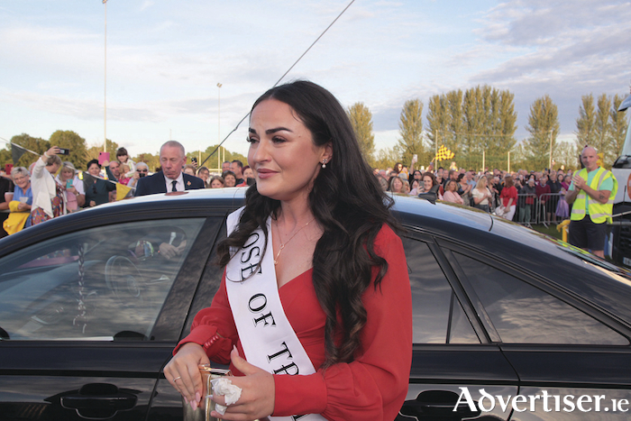 Rose of Tralee, Rosemount's Rachel Duffy, arrives to a rapturous reception during an emotional homecoming in Fr O'Growney Park on Friday evening