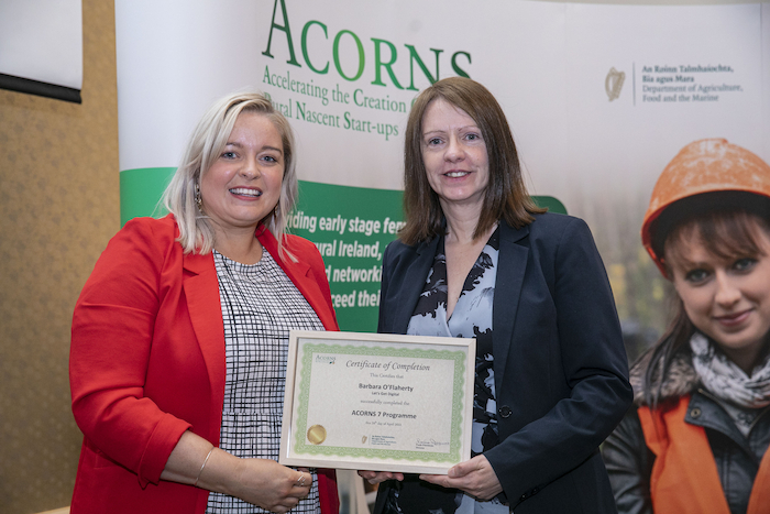 Former participantBarbara O’Flaherty, Let's Get Digital, Mayo and Annamarie McNally, Department of Agriculture, Food & the Marine at a previous presentation to those who took part in the scheme. Photo: Orla Murray