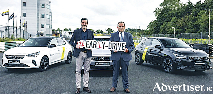 Managing director of Mondello Park, Roddy Greene, pictured with Richard Dillon, head of retail sales at Opel Ireland at the launch of the 2022 Early-Drive road safety programme.