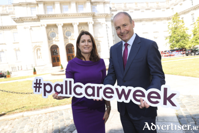 An Taoiseach Micheál Martin and AIIHPC Director Karen Charnley are pictured during Palliative Care Week 2022. The theme for the ninth annual Palliative Care Week hosted by the All Ireland Institute of Hospice and Palliative Care (AIIHPC) is ‘Palliative Care: Living as Well as Possible.  Pic Maxwells Dublin.