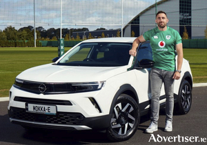 Ireland&#039;s Jack Conan with his new Opel Mokka-e boasts plenty of room for all his rugby kit.