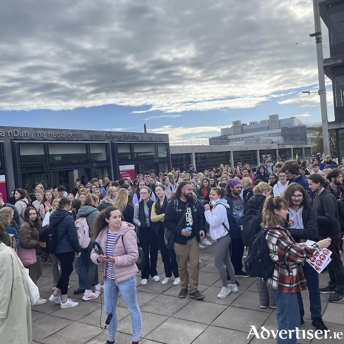 Hundreds of students turned out to protest the cost of living crisis in Galway