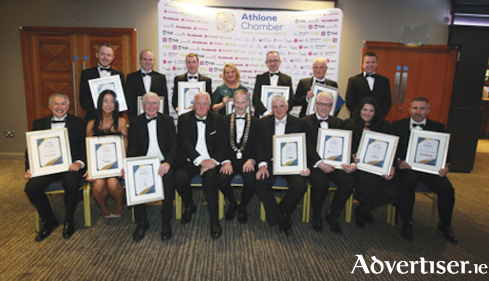 Pictured are representatives from local and regional companies who were duly recognised for their business achievements at the Athlone Chamber of Commerce Business Awards in the Radisson Blu Hotel Athlone on Saturday last.