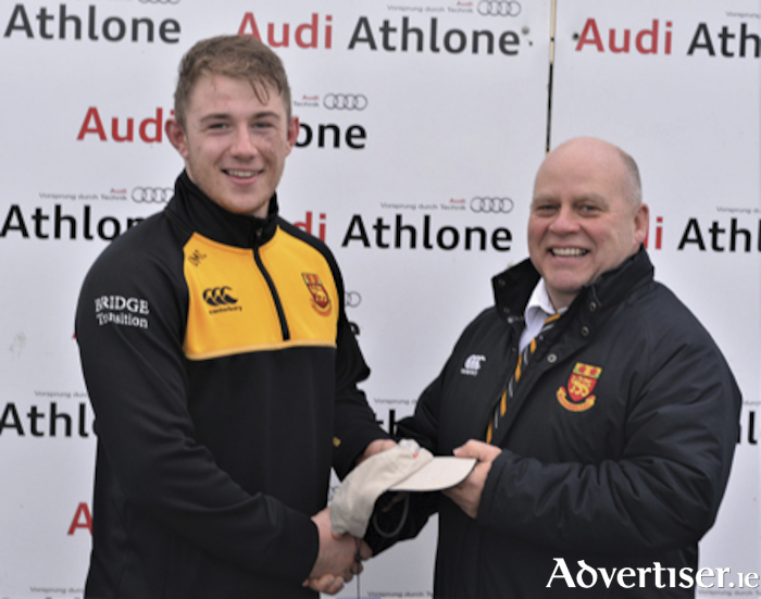 Oisin McCormack is presented with his Audi ‘Man of the Match’ award by Buccaneers president, Billy McMickan
