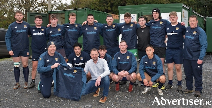 Oughterard's Ian Fogerty, Daragh Naughton of Sleepless, and team manager Niall Walsh at the recent sponsorship presentation by cloud and date services company Sleepless.