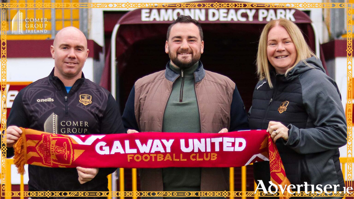 Galway United's trinity of managers for their women's teams- First team manager Phil Trill flanked by U17 manager Gary Fitzgerald and U19 manager Ann Regan.