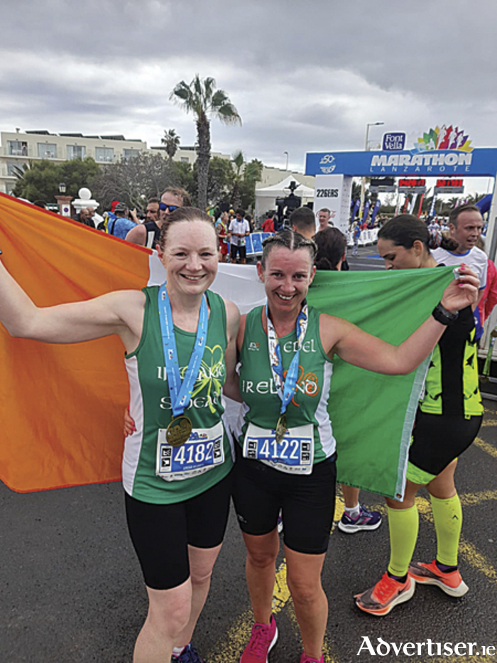 Athlone Athletics Club members, Edel Doyle and Sinead Hegarty, are pictured following their participation in the Lanzarote marathon on Saturday last
