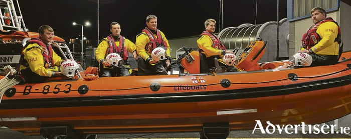 Pictured from left on the Galway RNLI lifeboat are Aaron Reilly, James Corballis, Aaron Connolly, Sean McLoughlin, and Shane Austin.