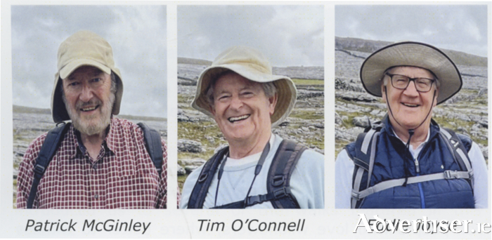 The three Amigos: Patrick McGinley, Tim O’Connell and Eddie Joyce share their walking trails in their book Our Burren Walks now on sale.
