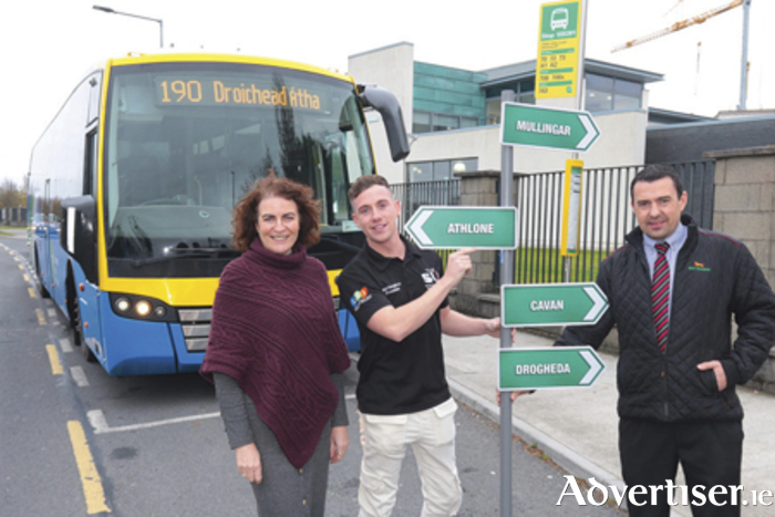 Pictured promoting Bus Éireann’s service from TUS (Technological University of the Shannon) Athlone campus were (l-r) Marie King, Bus Éireann sales & marketig executive, Niall Naughton, president TUS and Kerian Egan, Bus Éireann. Photo:- Mike Shaughnessy