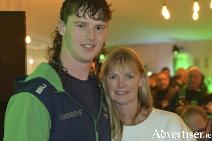 Connacht rugby player, Darragh Murray, is pictured with his mum, Bernie, prior to his hair shave for charity.  The South Roscommon 21 year old's noble gesture is certainly worthy of widespread support and donations can be made to the Roscommon/Mayo Hospice and Laura Lynn Children's Hospice until March (see our Advertiser in Brief column)