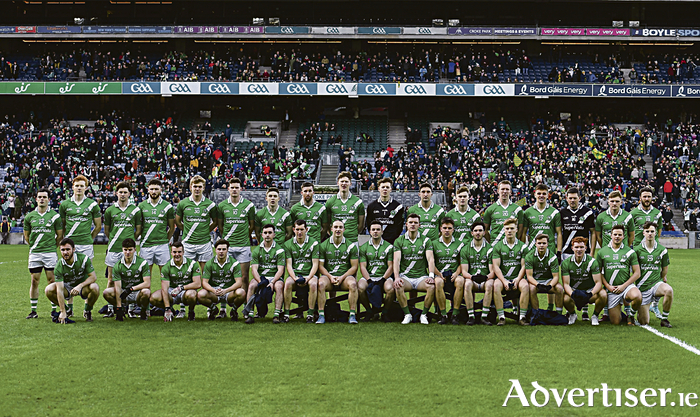 8 January 2023; The Moycullen squad before the AIB GAA Football All-Ireland Senior Club Championship Semi-Final match between Moycullen of Galway and Glen of Derry at Croke Park in Dublin. Photo by Ray McManus/Sportsfile