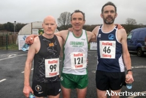 Top three in Coldwood Four Mile, Padraic Fallon second, winner Mark Davis,  and Colm Byrne, third.
Photo: John O Connor
