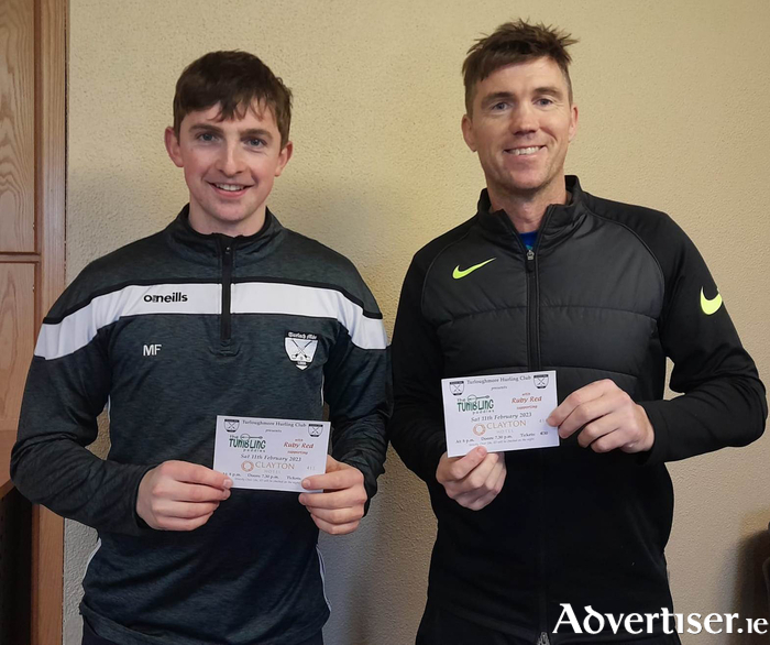 Turloughmore Goalkeeper Mark Fahy and Intermediate Manager LIam Rabbitt pictured with their Tumbling Paddies Tickets