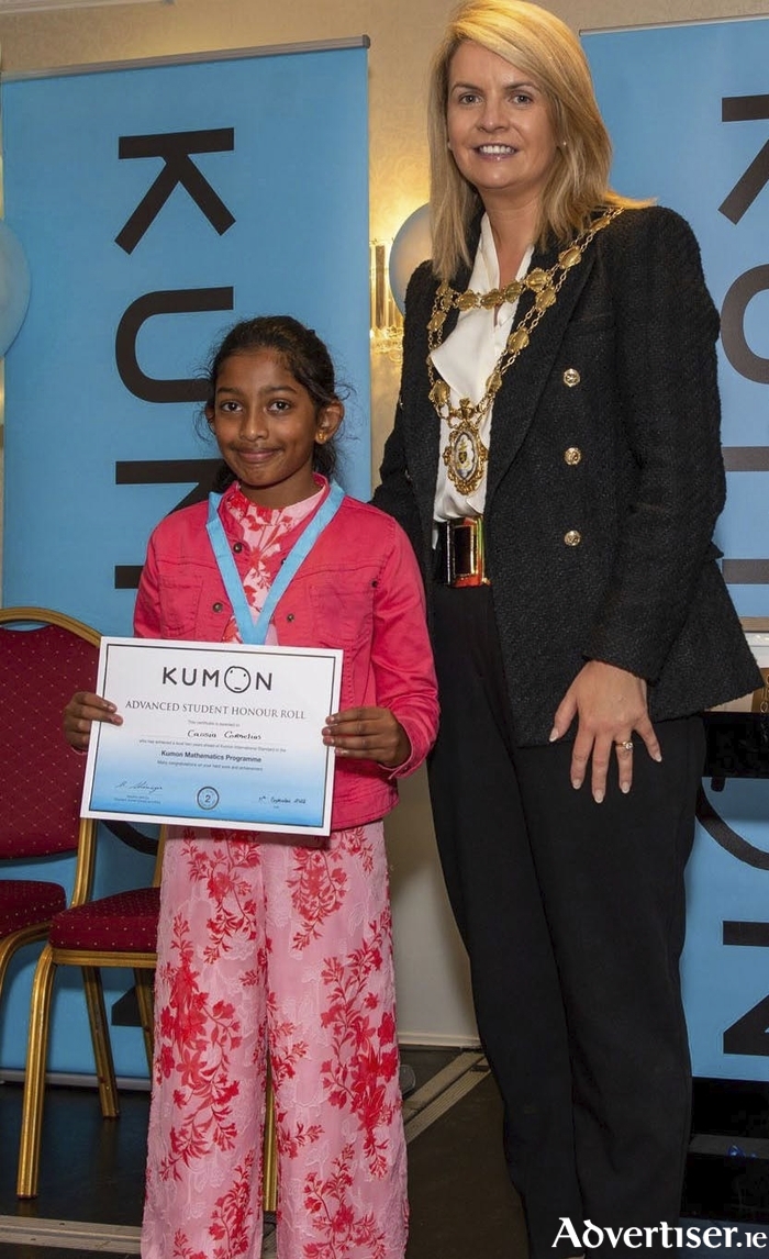 Cassia Cornelius, maths silver medallist, with Mayor Clodagh Higgins at the Kumon Awards Ceremony.