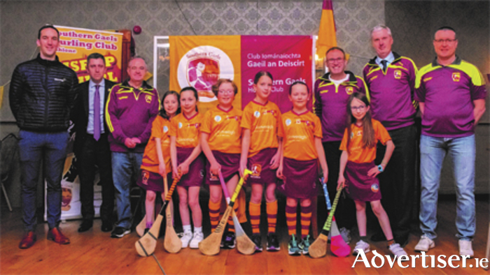 Pictured at the recent Southern Gaels camogie sponsorship launch were back row, l-r, Martin Fitzpatrick (Glenveagh), Southern Gaels committee members Eoin Crosbie, Frank Lee, Gearóid Ó Duibhir, Pat O’Neill and Tony O’Keeffe.  Front row, l-r, Fiadh, Aisling, Roisín, Eliza, Aoibhinn and Sadhb.