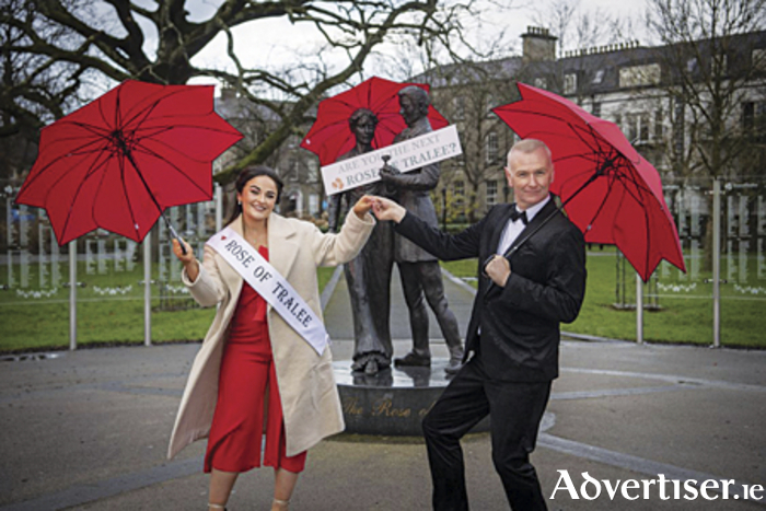 Rosemount native and 2022 International Rose of Tralee, Rachel Duffy is pictured with Daithi O'Se at the launch of the 2023 event in the County Kerry town this week