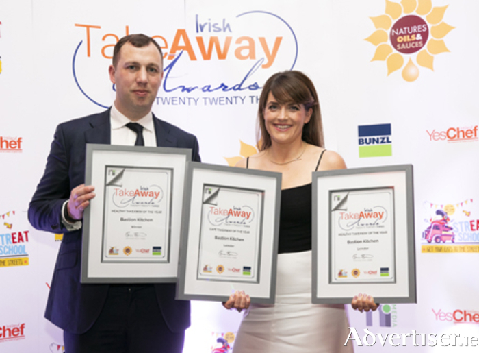 Ann Sheehy of the Bastion Kitchen is pictured with her husband Cormac at the Irish Takeaway Awards where the ever popular health food cafe won three prestigious accolades