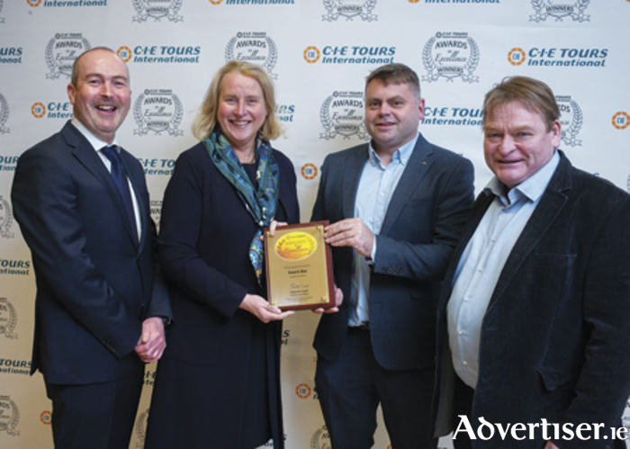 Pictured, l-r, Stephen Cotter, COO, CIE Tours and Fiona Ross, Chair, CIE Tours pictured with Declan Delaney and Timmy Donovan, Sean’s Bar