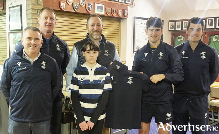 Corinthians sponsorship: Coach Alasdair Conway, coach Brian Gaughan, Conan Campbell from Medtec Well and his daughter Calee Campbell with U18.5 captain Jack Conway and coach Sean Gerrity.