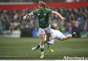 Ireland&#039;s Hugh Gavin of Ireland is tackled by Tobias Elliott of England during the U20 Six Nations Rugby Championship match between Ireland and England at Musgrave Park in Cork. 
Photo by David Fitzgerald/Sportsfile