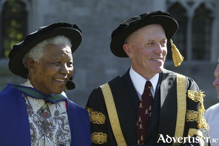 It was twenty years ago this week...Nelson Mandela who was conferred with an Honorary Doctorate of Laws at NUI, Galway pictured with Dr Iognaid O Muircheartaigh, President of NUI Galway. Photo by Aengus McMahon